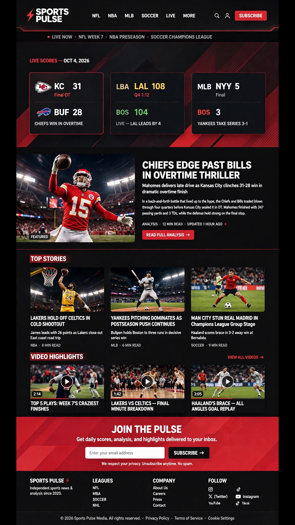 Sports News Website - CMS website concept design