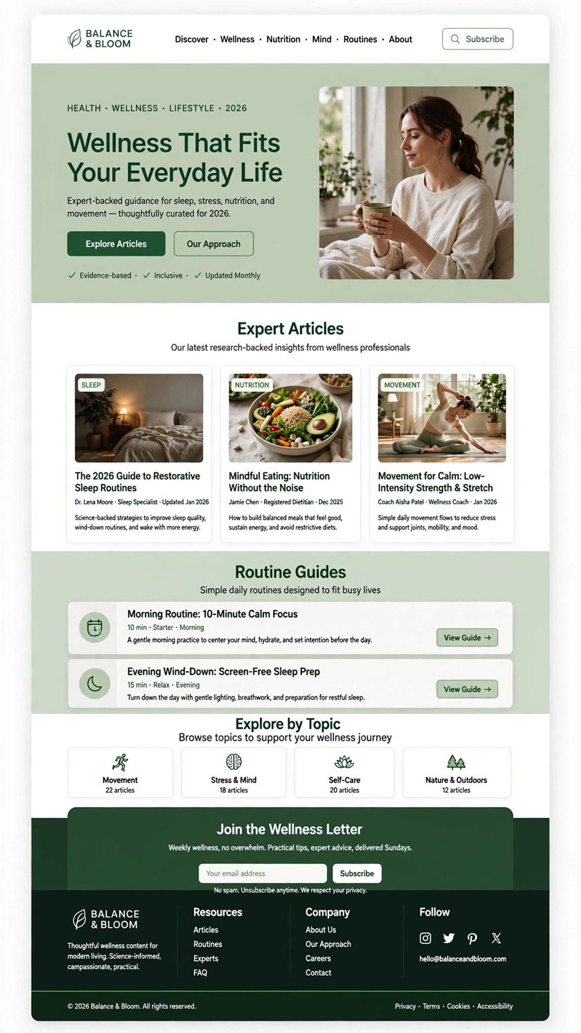 Health & Wellness Magazine - CMS website concept design