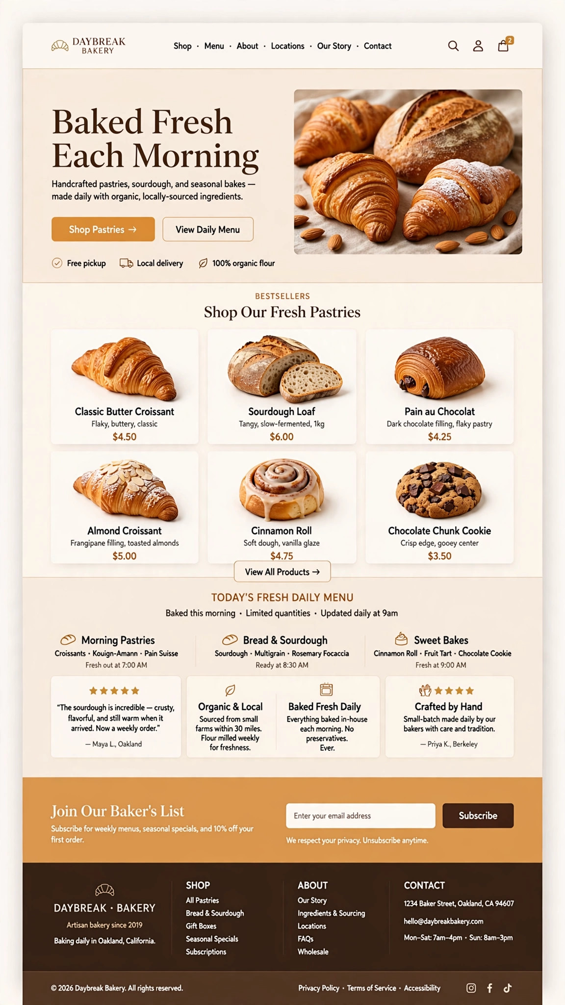 Artisan Bakery Shop - E-Commerce website concept design