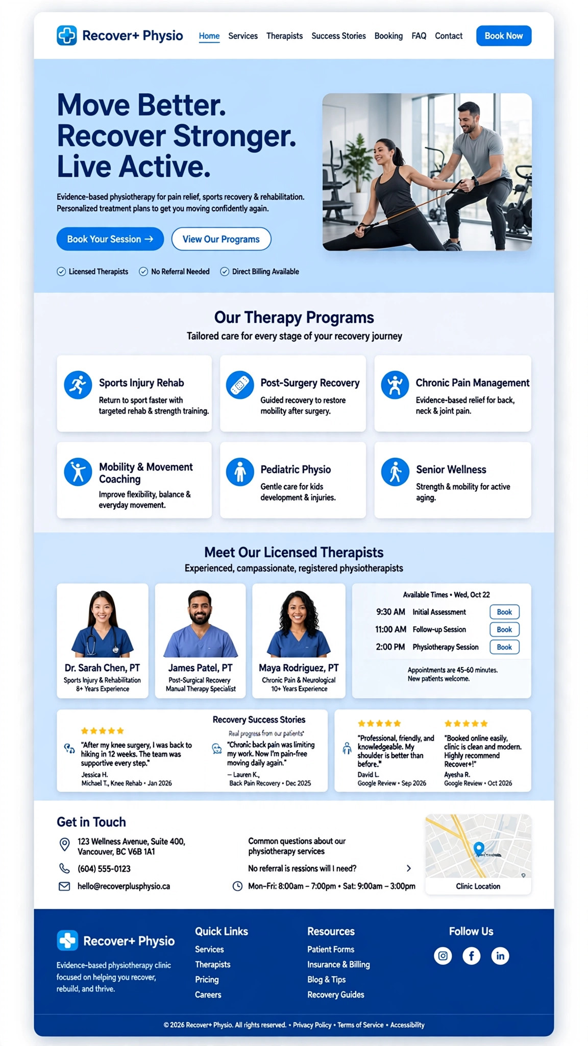 Physiotherapy Clinic Website - Healthcare website concept design