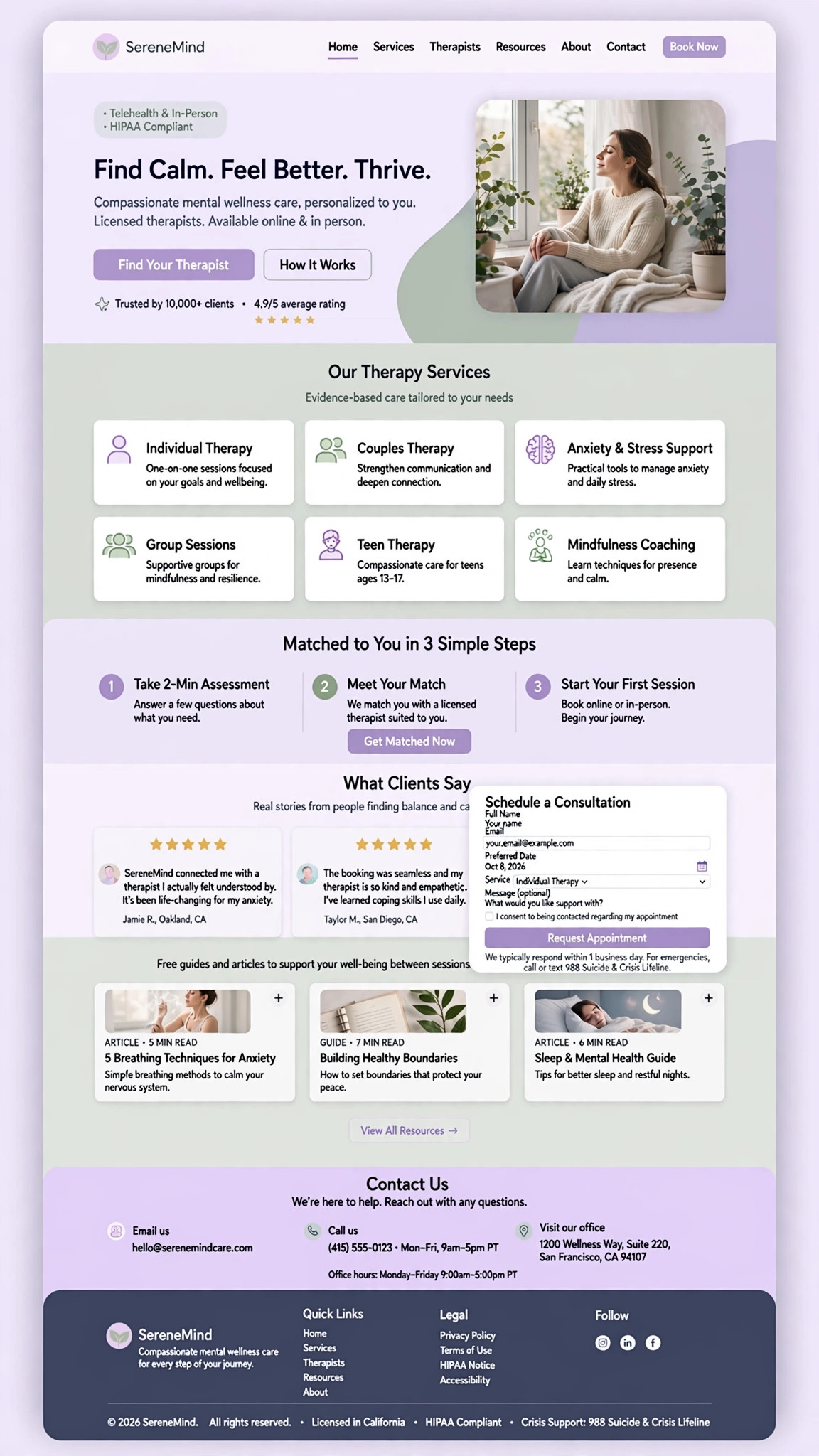 Mental Wellness Center Website - Healthcare website concept design