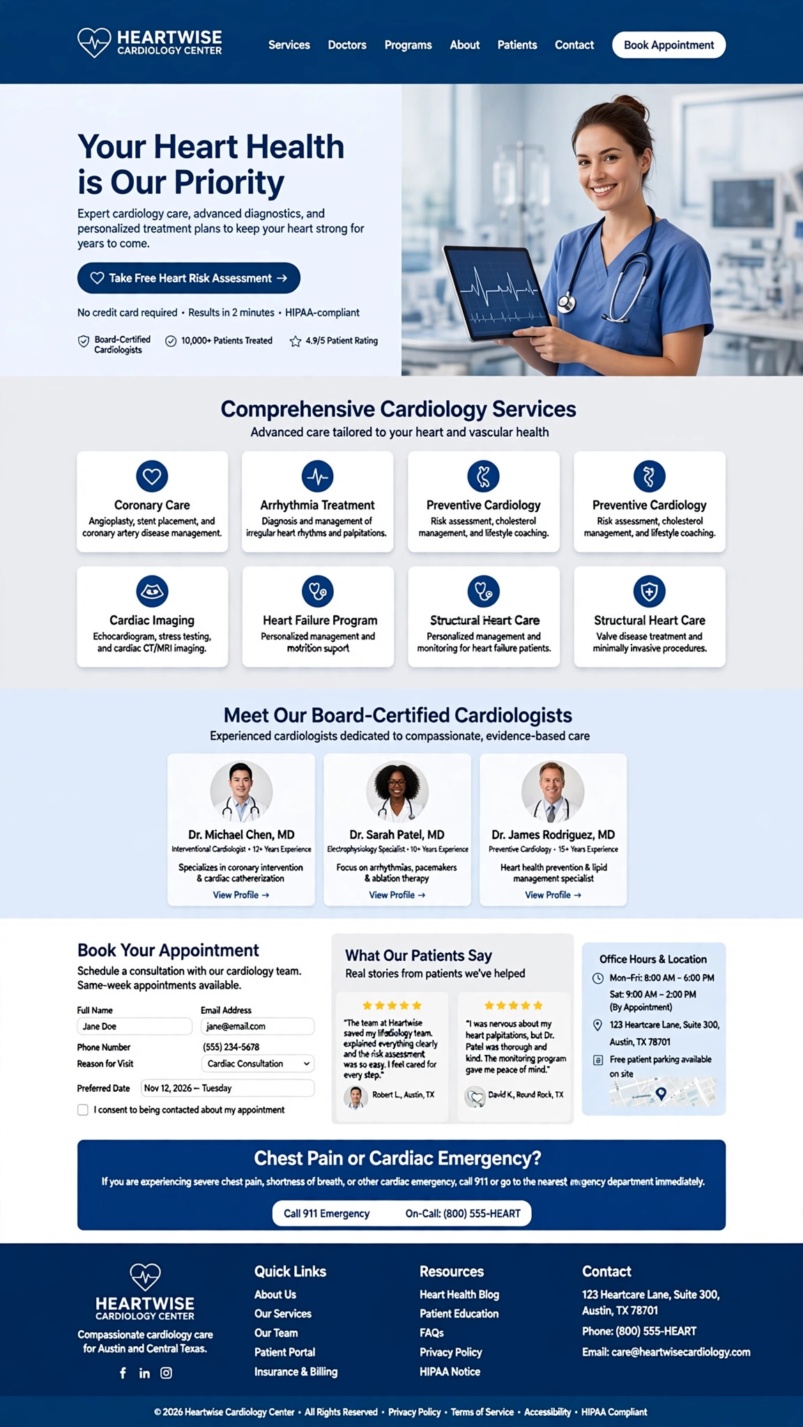 Cardiology Center Website - Healthcare website concept design