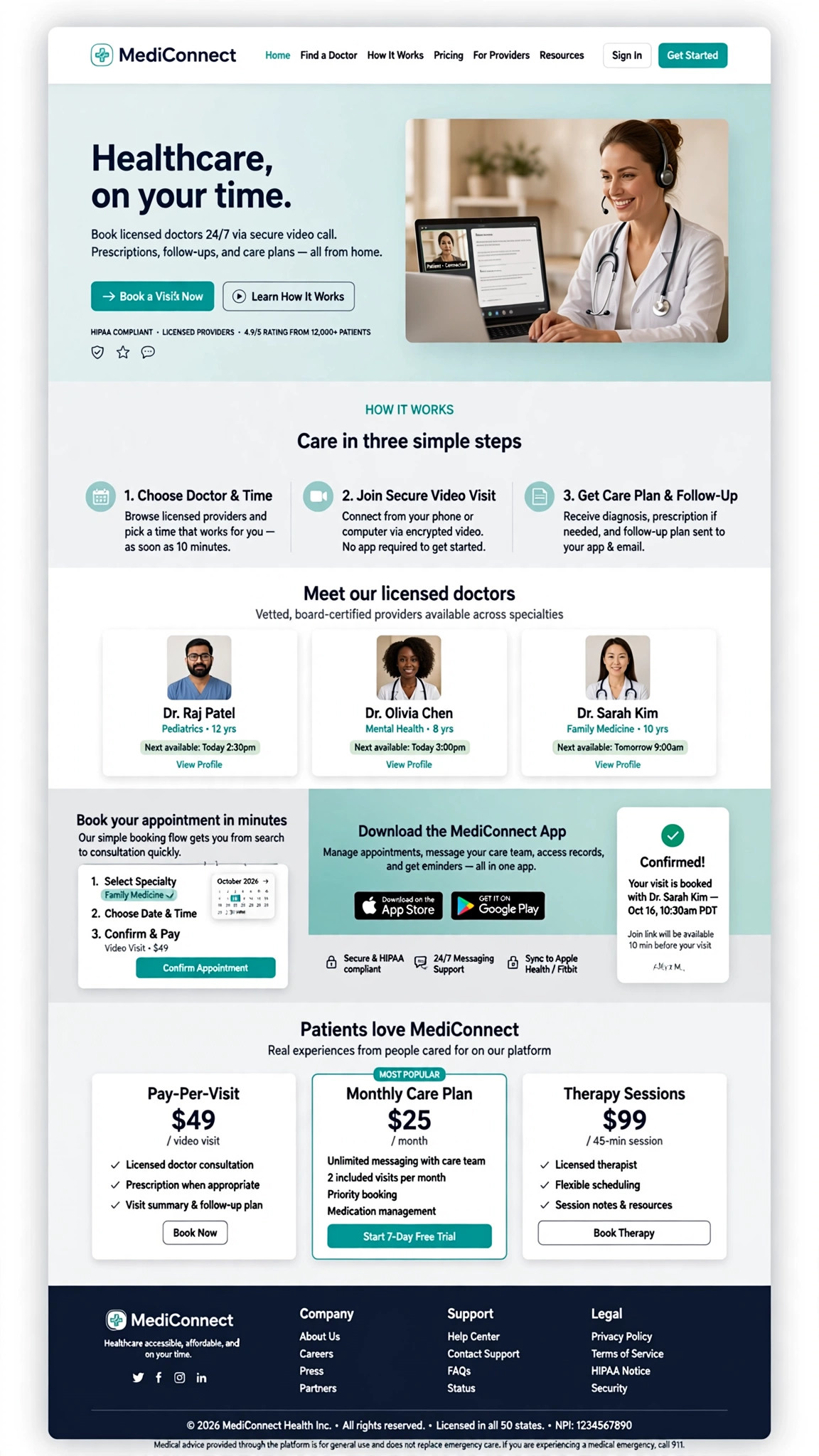 Telemedicine Platform - Healthcare website concept design