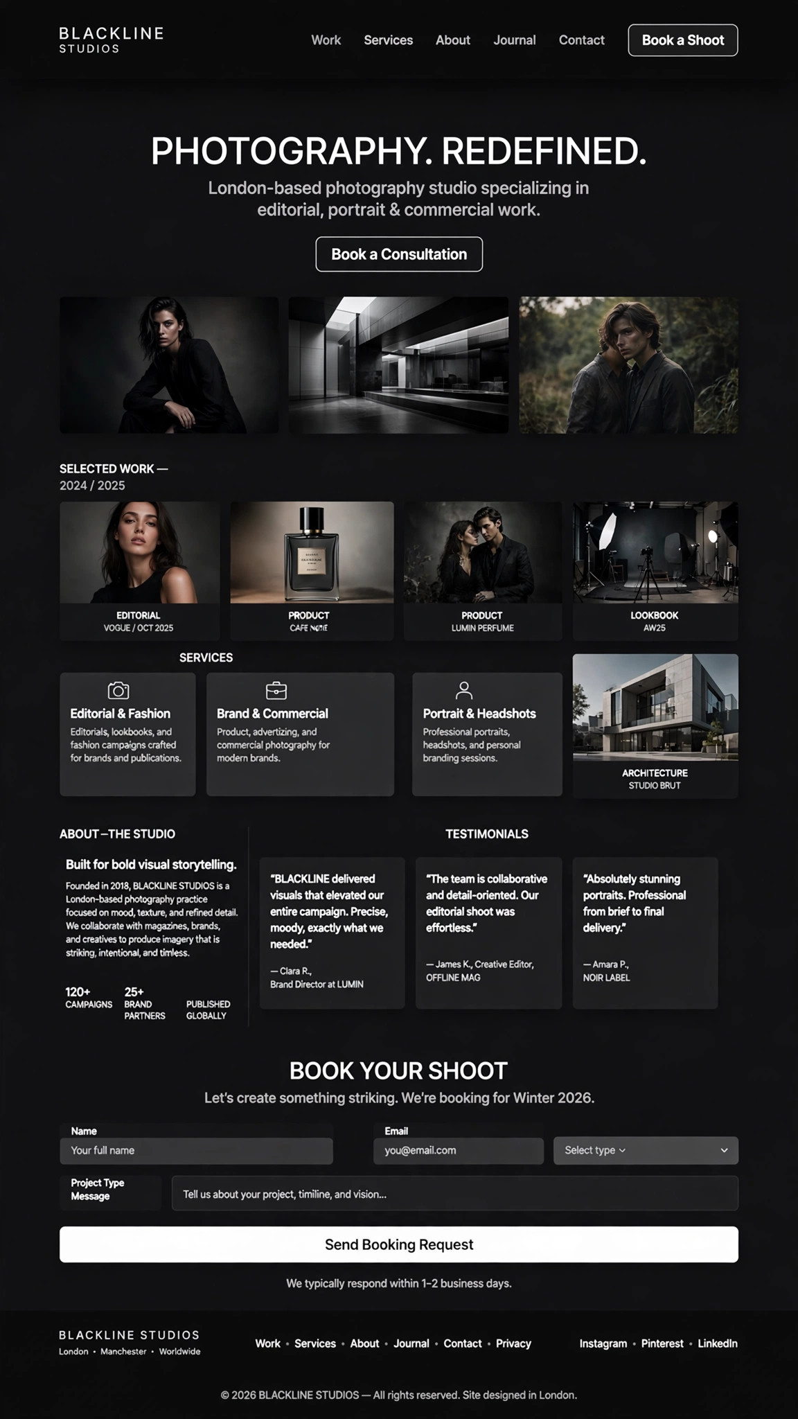 Photography Studio Website - Informative website concept design