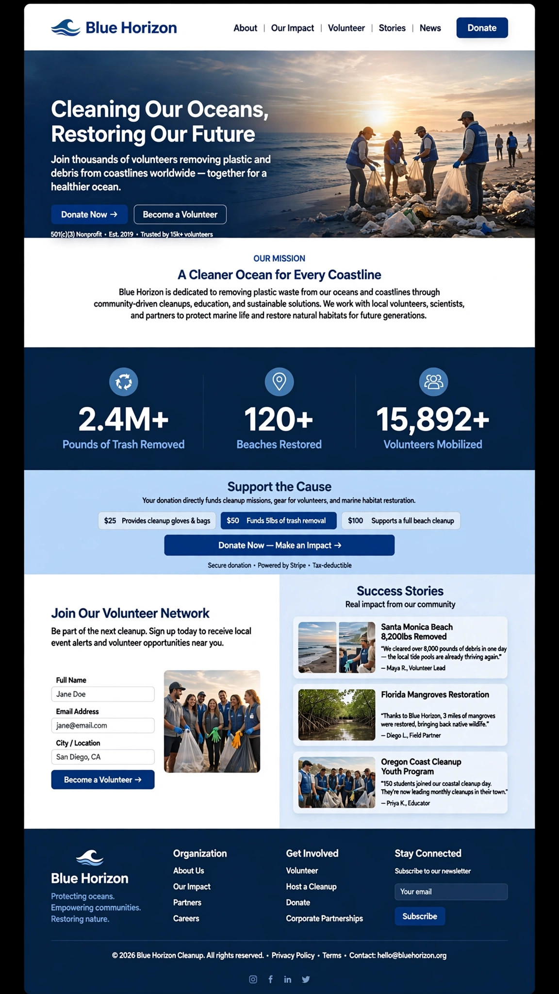 Ocean Cleanup Charity Website - Nonprofit website concept design
