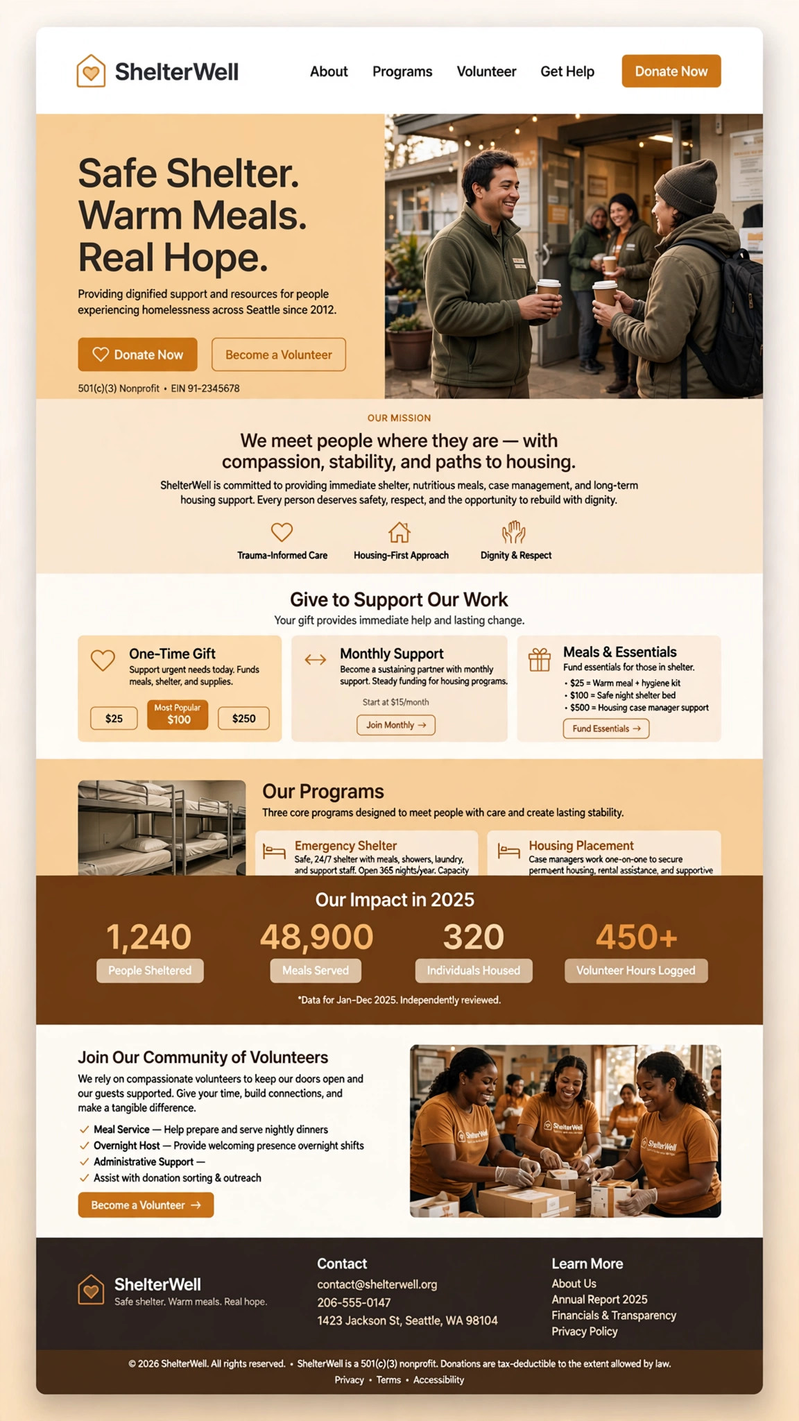 Homeless Support Website - Nonprofit website concept design