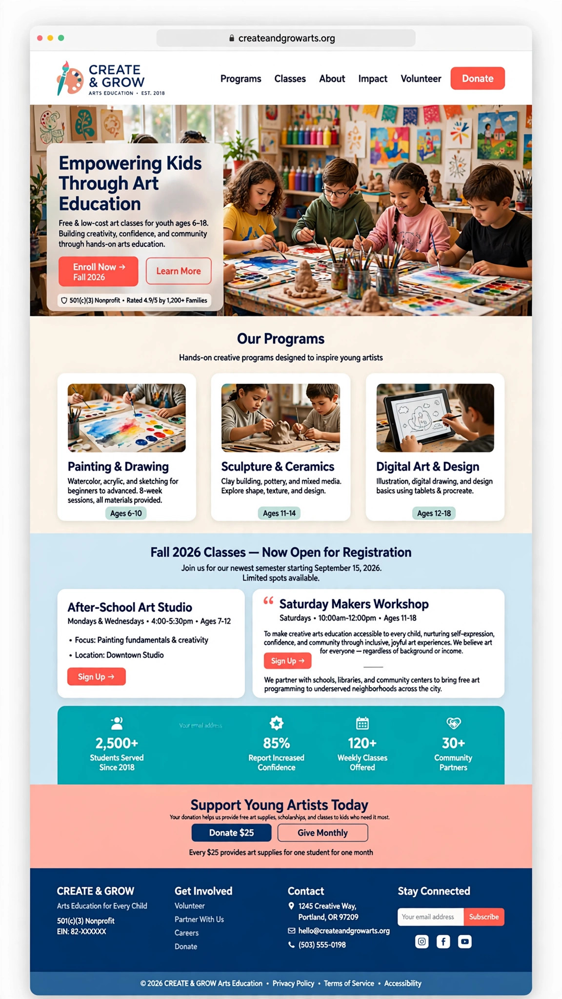 Arts Education Nonprofit Website - Nonprofit website concept design