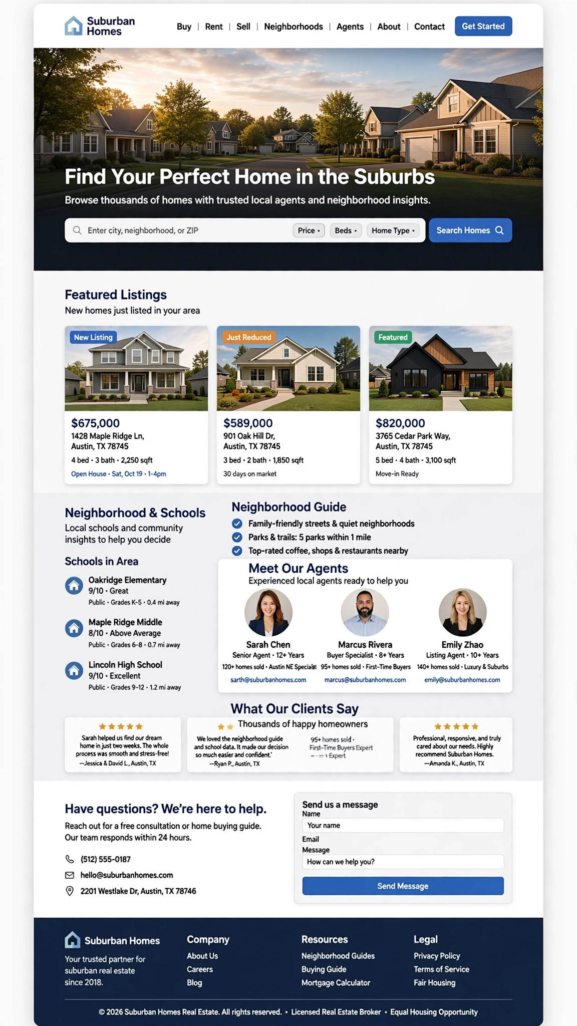 Suburban Homes Website - Real Estate website concept design