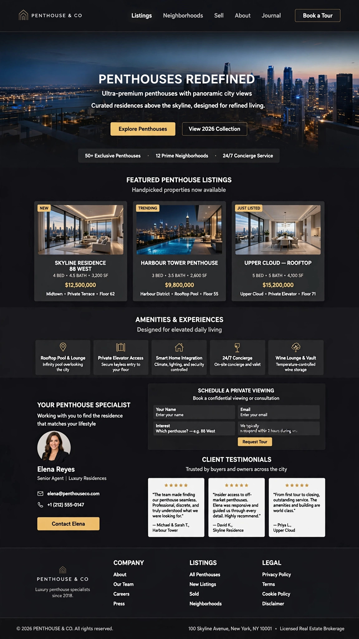Penthouse Listings Website - Real Estate website concept design