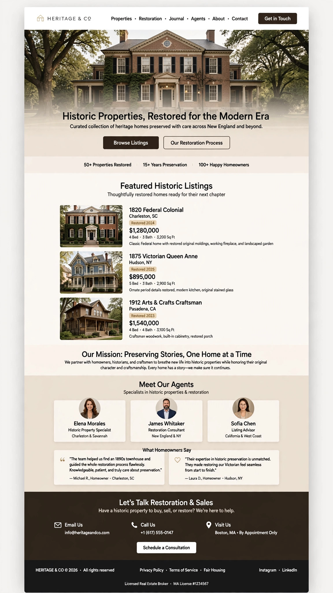 Historic Property Website - Real Estate website concept design