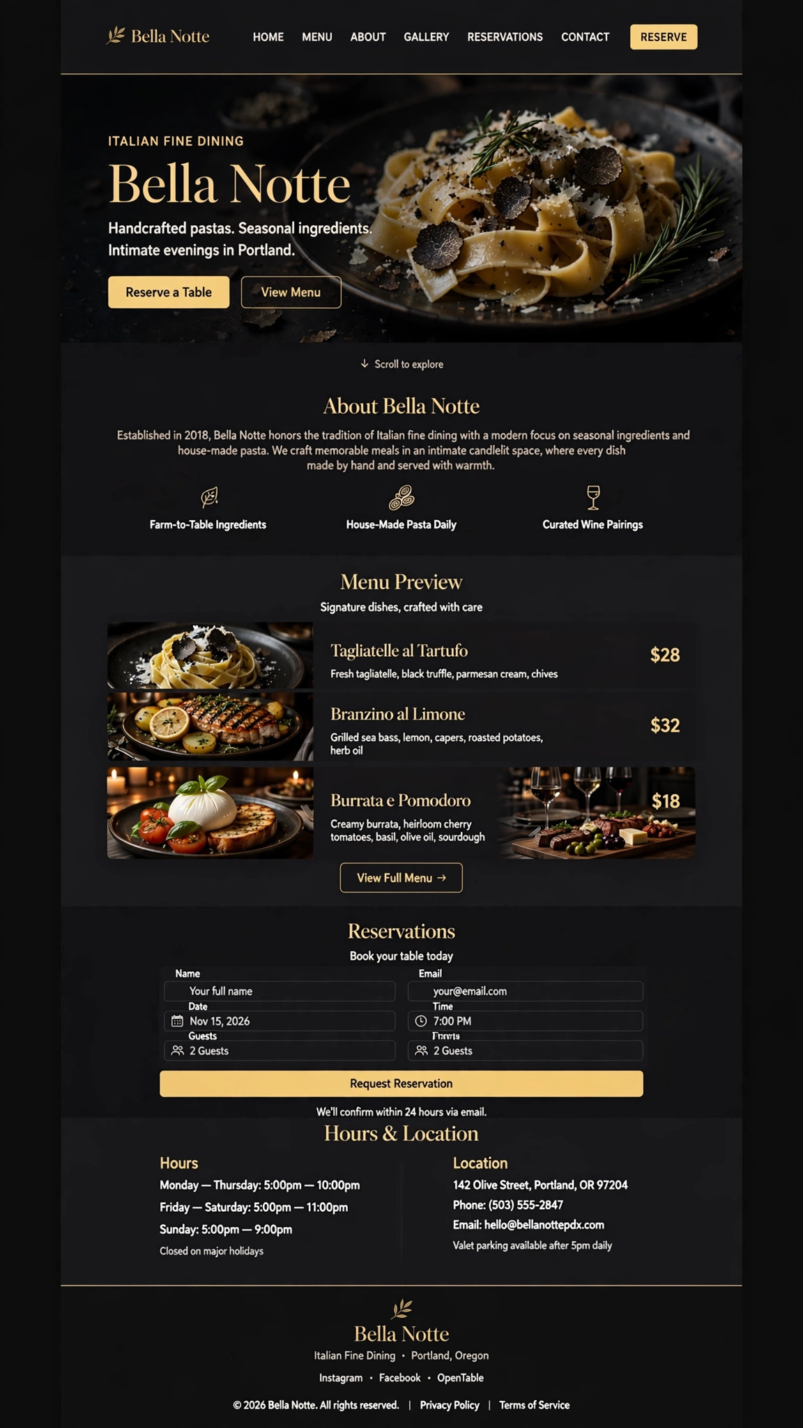 Italian Fine Dining Website - Restaurant website concept design