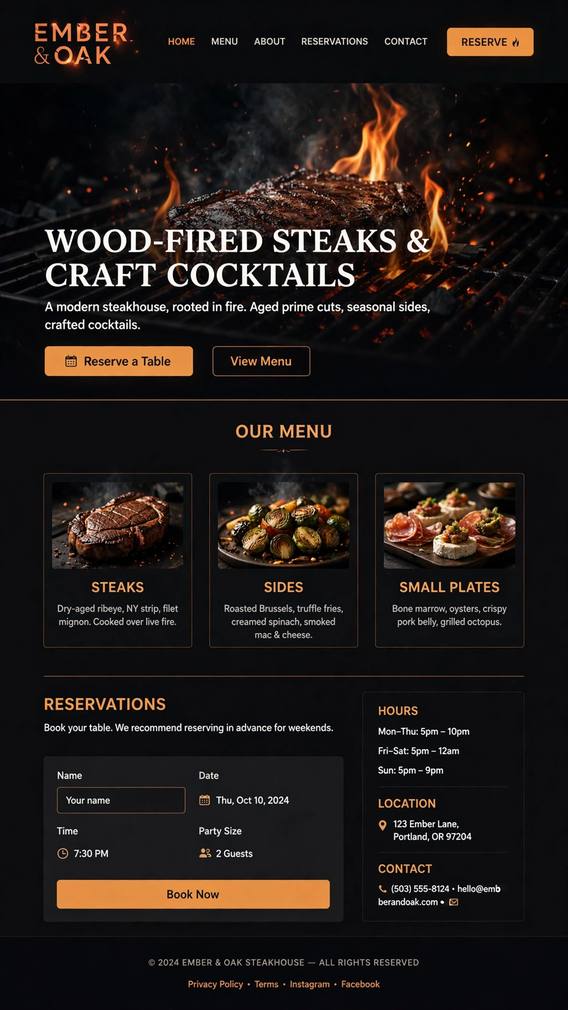 Ember & Oak Steakhouse - Restaurant website design
