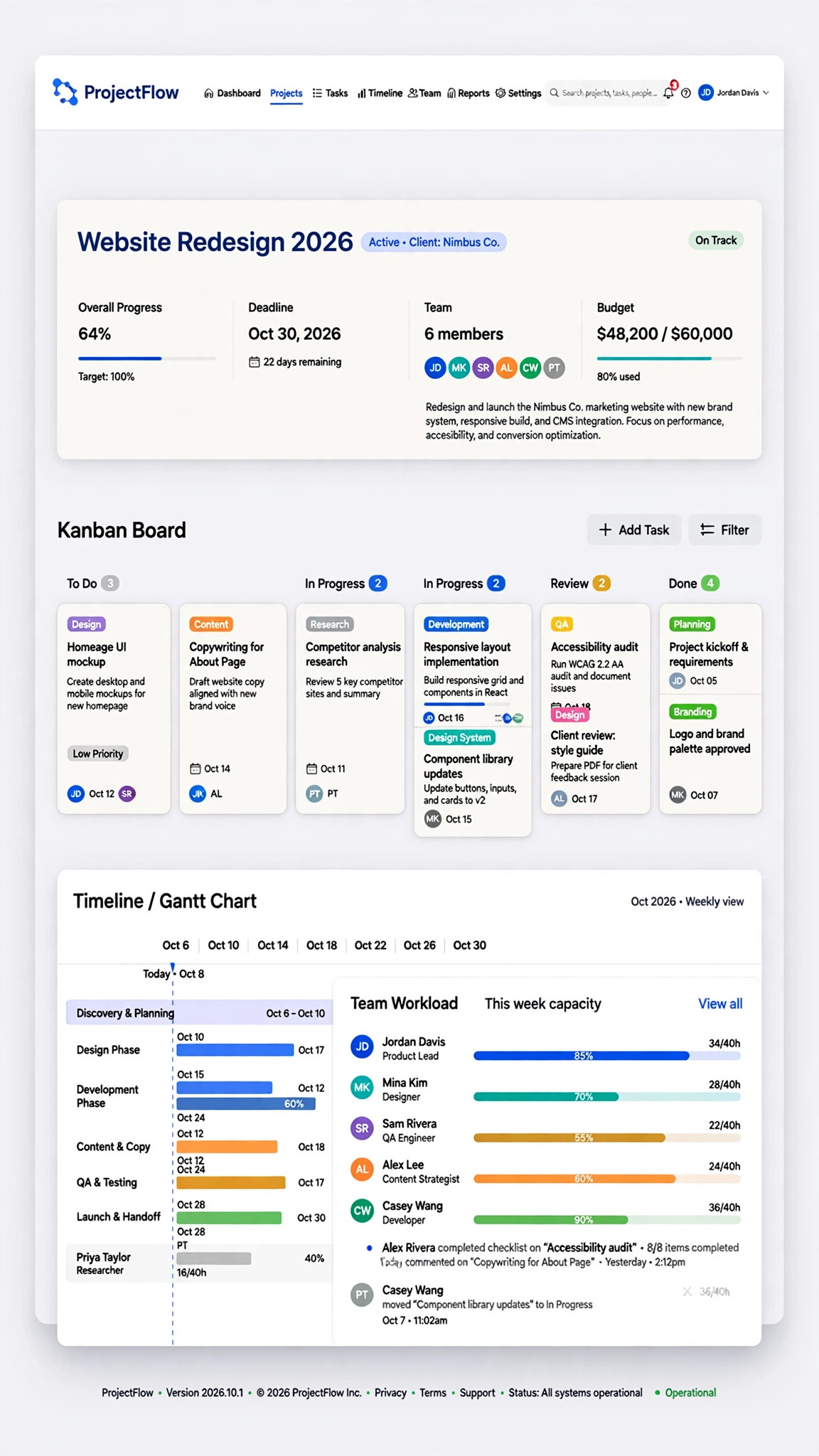 Project Management Tool - Web App website concept design