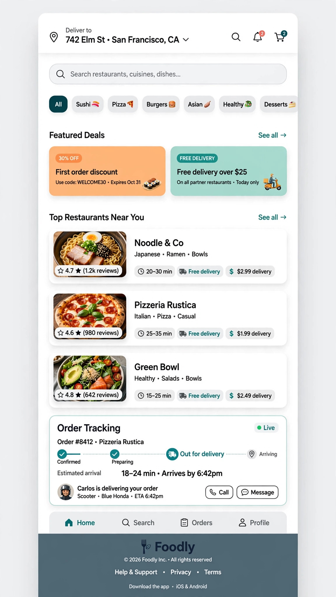 Food Delivery Web App - Web App website concept design