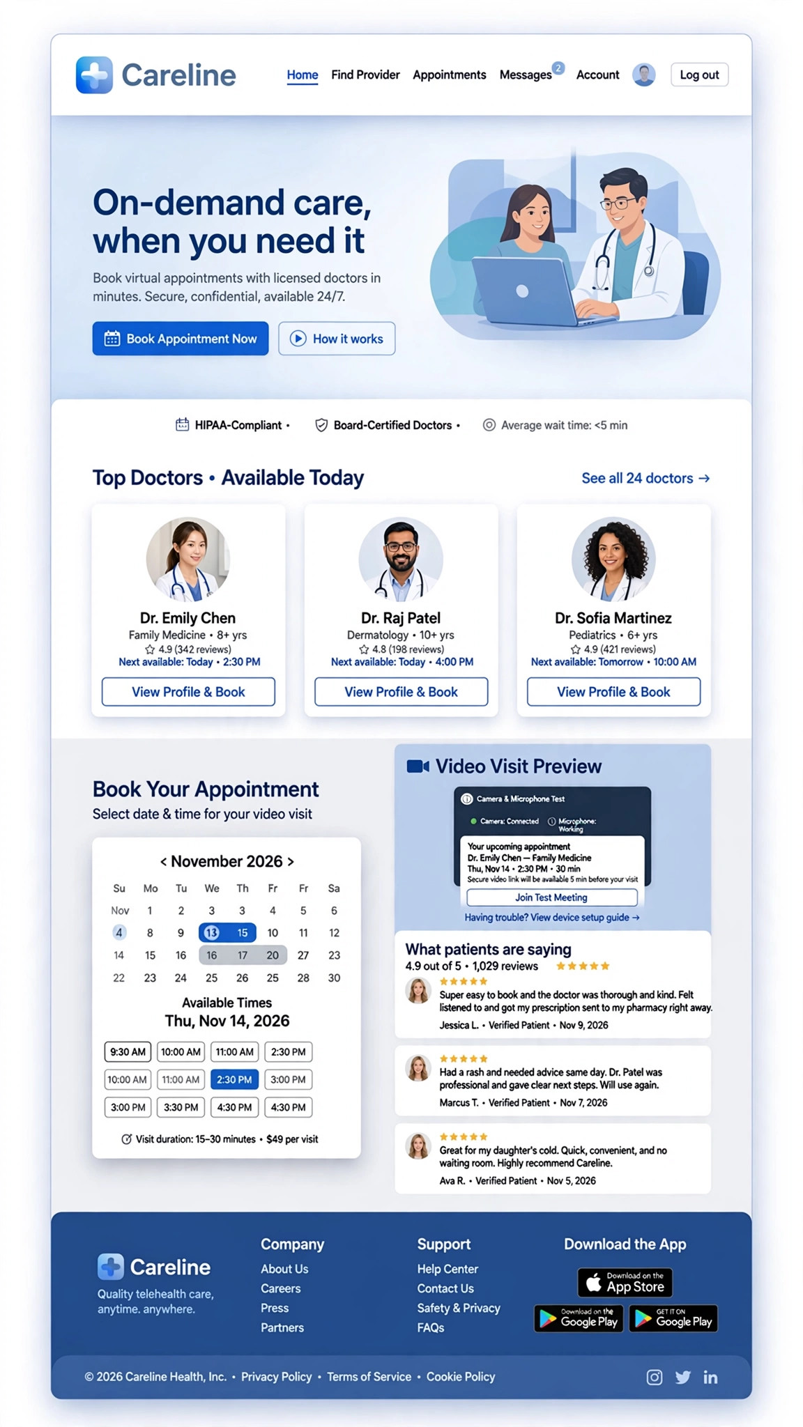 Telehealth Booking App - Web App website concept design