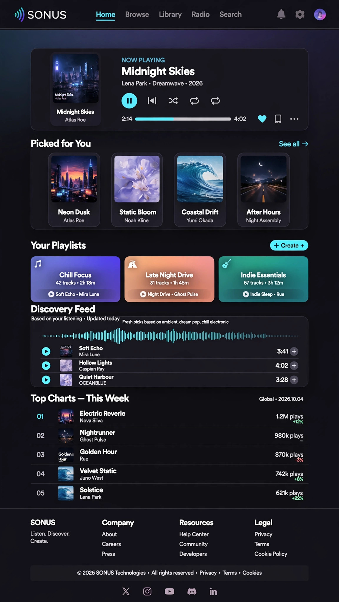 Music Streaming Web Player - Web App website concept design