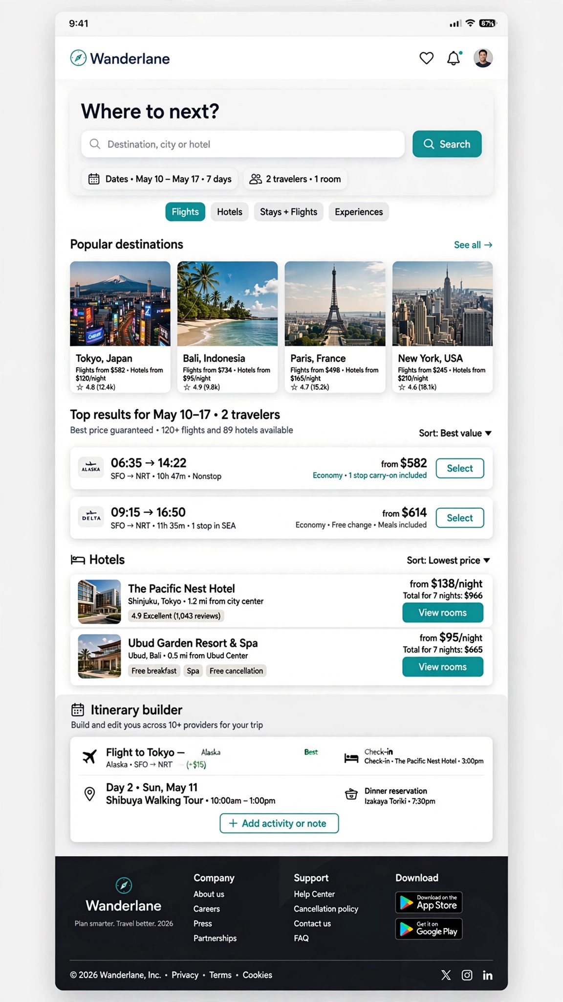 Travel Booking App - Web App website concept design